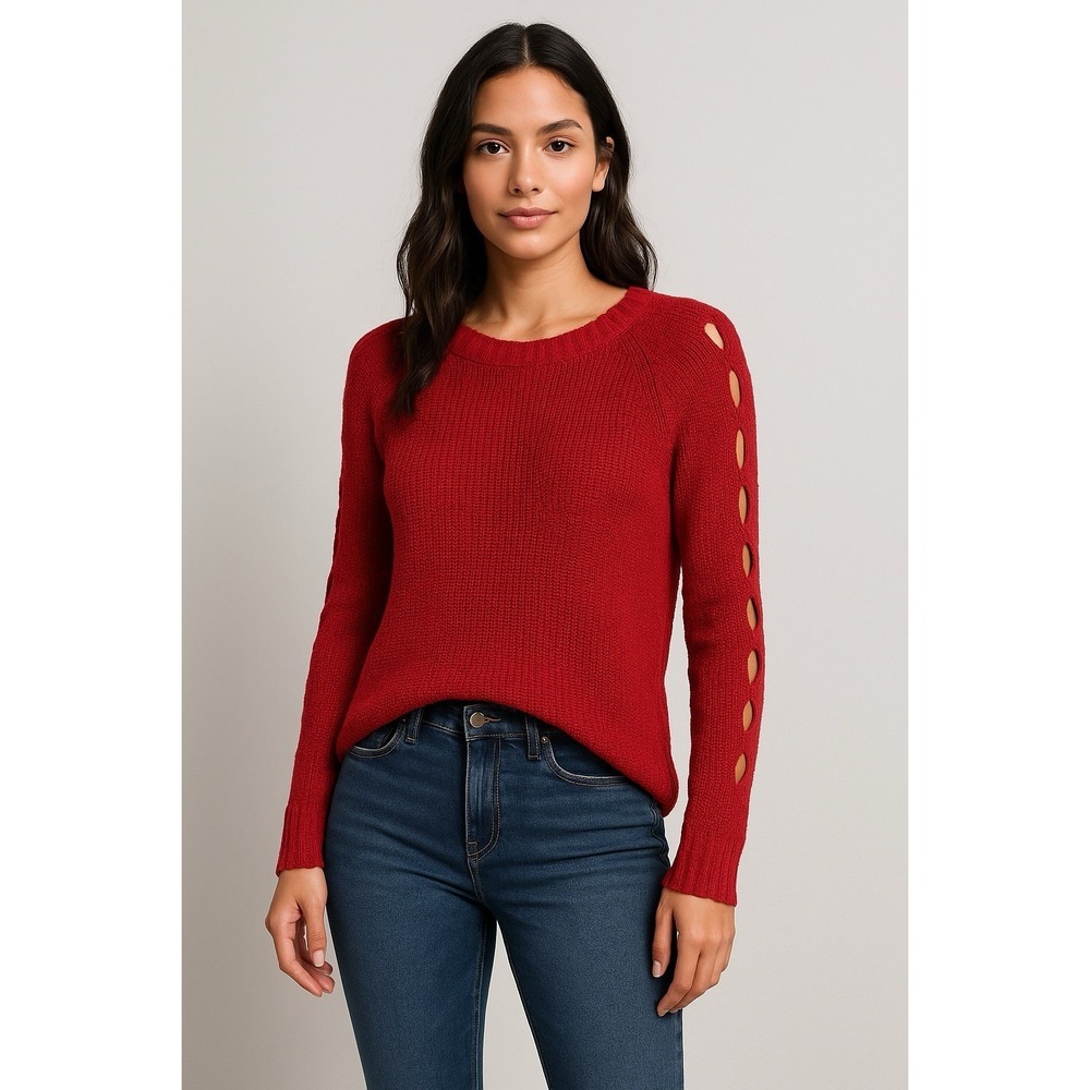 ashly Stewart Unique Women's Ripped Sleeves Simple Pure Red Color Sweater 18/20